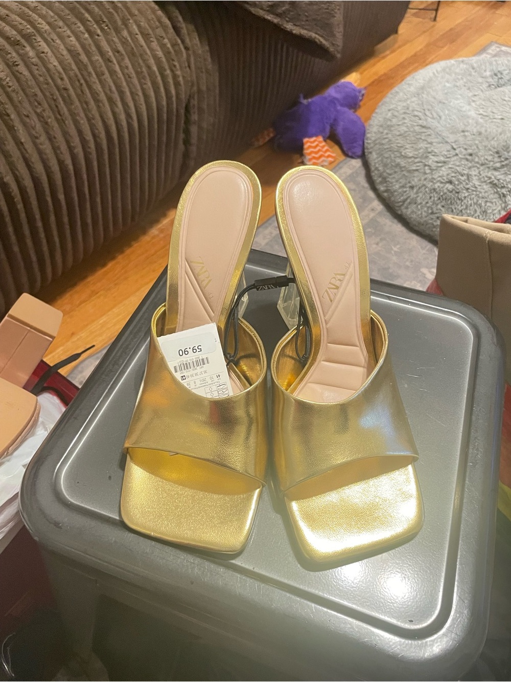 Zara Metallic Gold Slide Heels